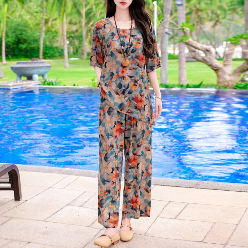 Plus Size Women's Two Pieces Set Summer Clothing Loose Casual Pants Sets