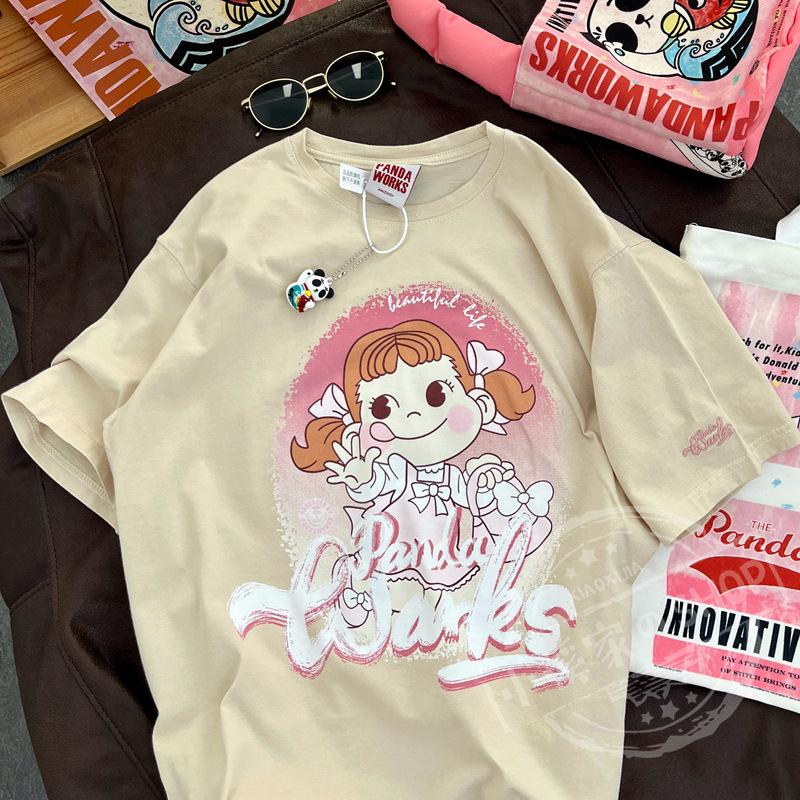 

Мультяшная футболка из чистого хлопка с коротким рукавом для женщин, летний новый стиль, студенческий топ с рукавом до локтя XXXL