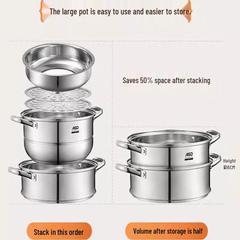 ASD 28cm 3-Layer 304 Stainless Steel Steamer Pot