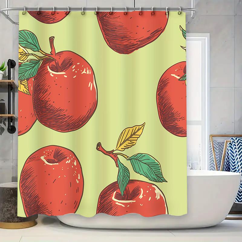 

Vibrant Red Apple Print Shower Curtain For Bathroom Decoration Modern Design Home Decor With Green Leaves On Pastel Background S W60H190(CM)-1 Pcs