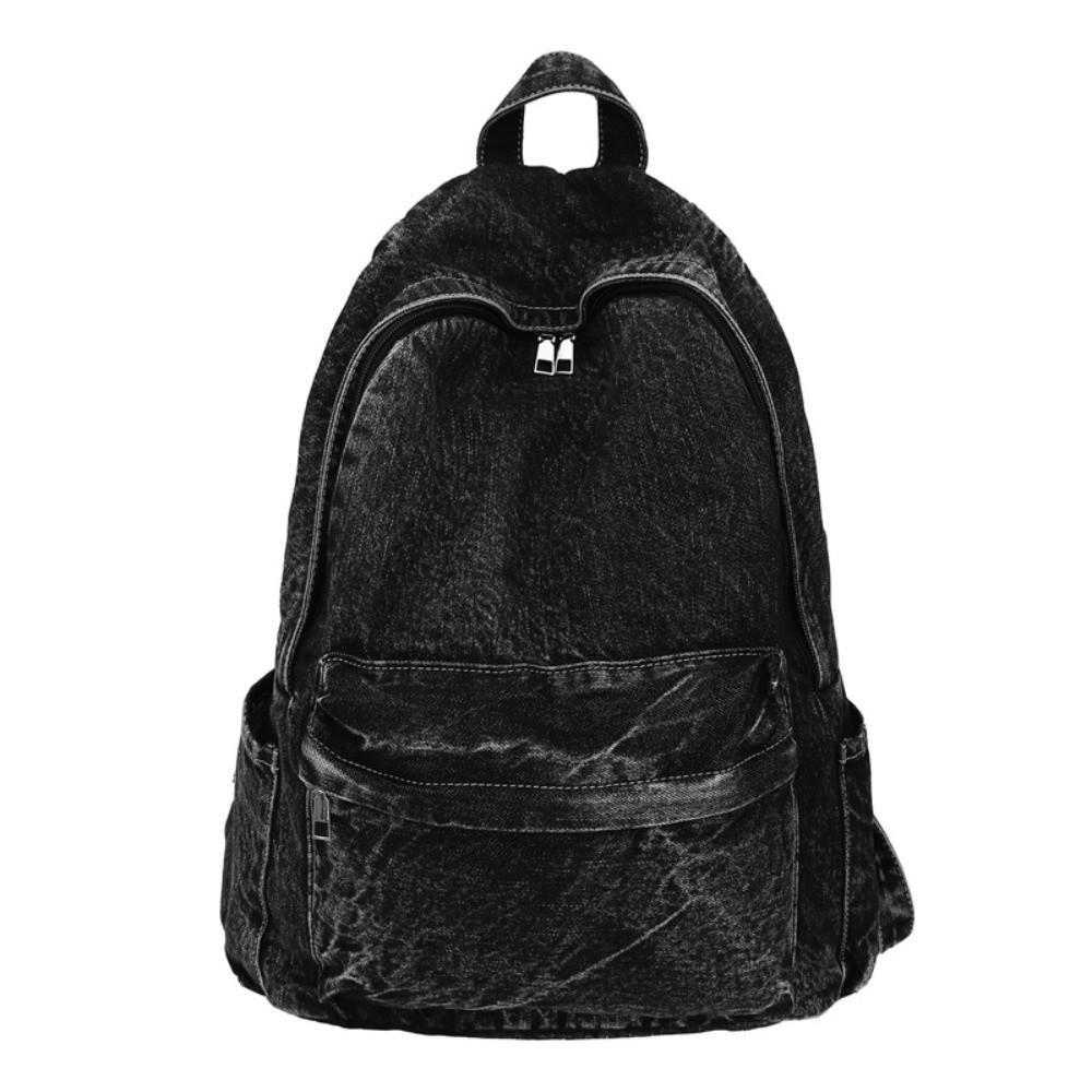 Fashion Lightweight Denim Backpack Large Capacity Multi-pocket Shoulder Bag Solid Color School Bag Women