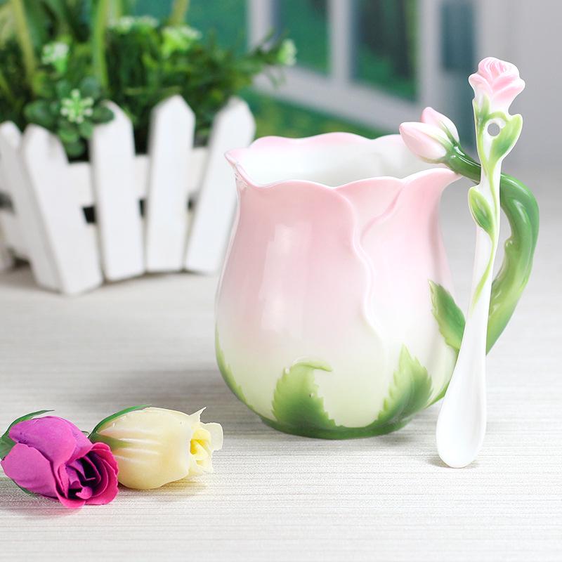 Jinfulan Exquisite Rose-Shaped Ceramic Mug - Large Capacity and Beautiful Design
