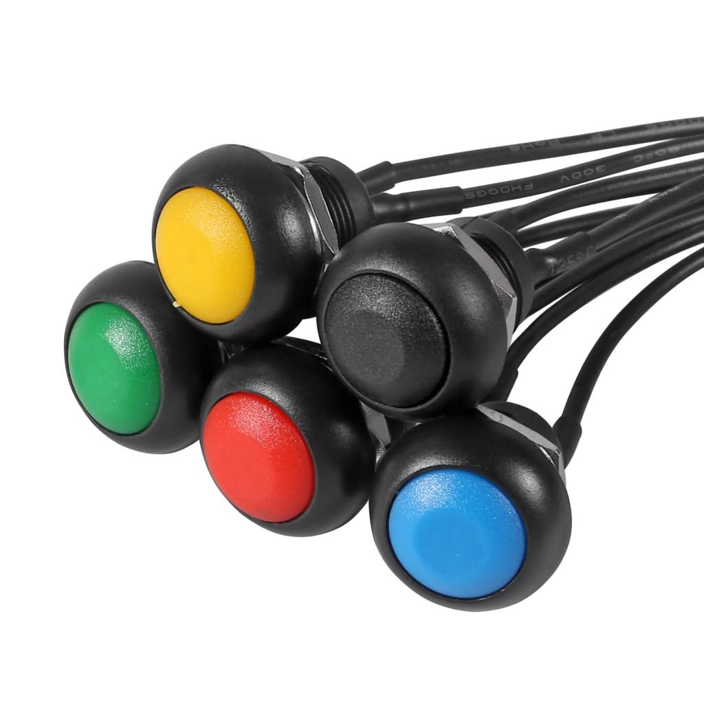 5Pcs 12mm Momentary Push Button Switch Mini Round Switch Waterproof ON Off 1A 250V AC SPST NO 2 Pin Horn Switch for Car, PC, Table Lamp -
