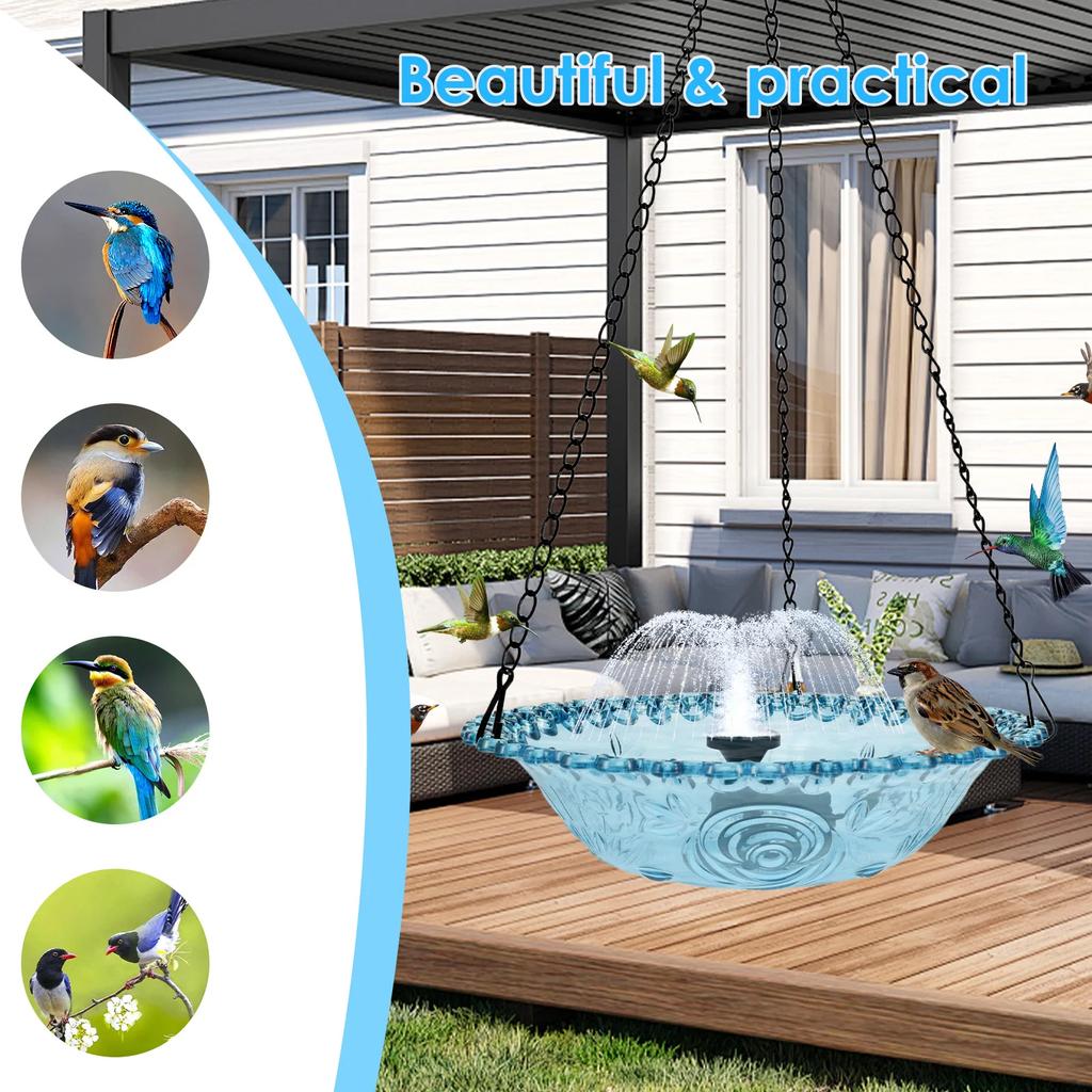 Hanging Bird Bath Fountain USB Powered Bird Water Feeder Outdoors Garden Landscape Decoration Hummingbird Bath Feeder Bowl