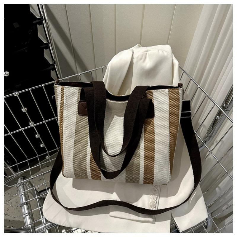 Large capacity women's shoulder bag women's new simple vertical striped casual tote bag fashion handbag