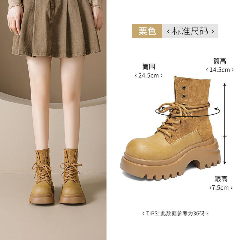 Augustus High-heeled Martin Boots Women's 2025 New Autumn Thick-soled Retro British Wasteland Wind Rhubarb Short Boots