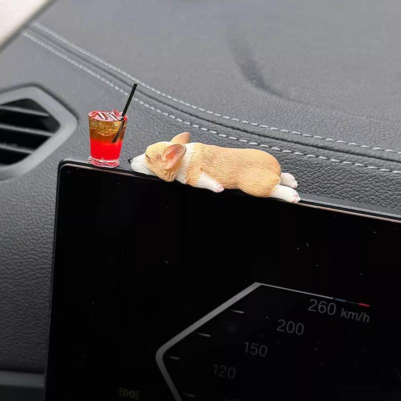 Car Ornaments 1 Set Dog Themed Resin Crafts, Kawaii Desk Decorations, Mini Corgi Design Cake Baking Accessories.