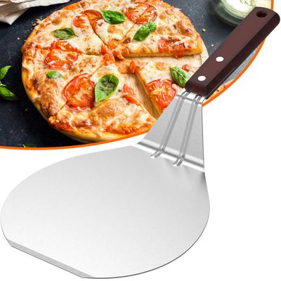 1 Stück Edelstahl-Pizzaschaufeln mit Holzgriff Runde Pizza-Spatel Kuchenschaufel Brot Schneider zum Backen Küchenzubehör