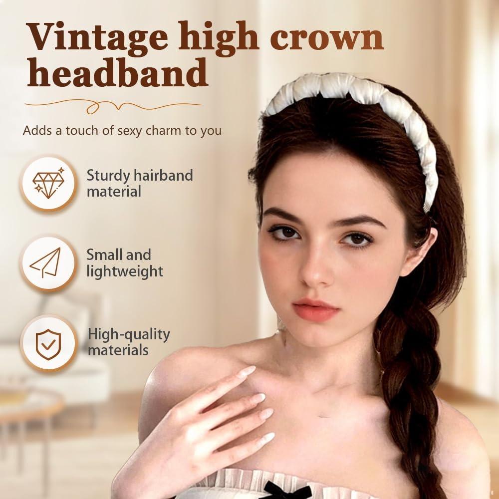Retro high skull pearl headband, satin retro high skull artificial pearl teeth headband, high crown wavy headband