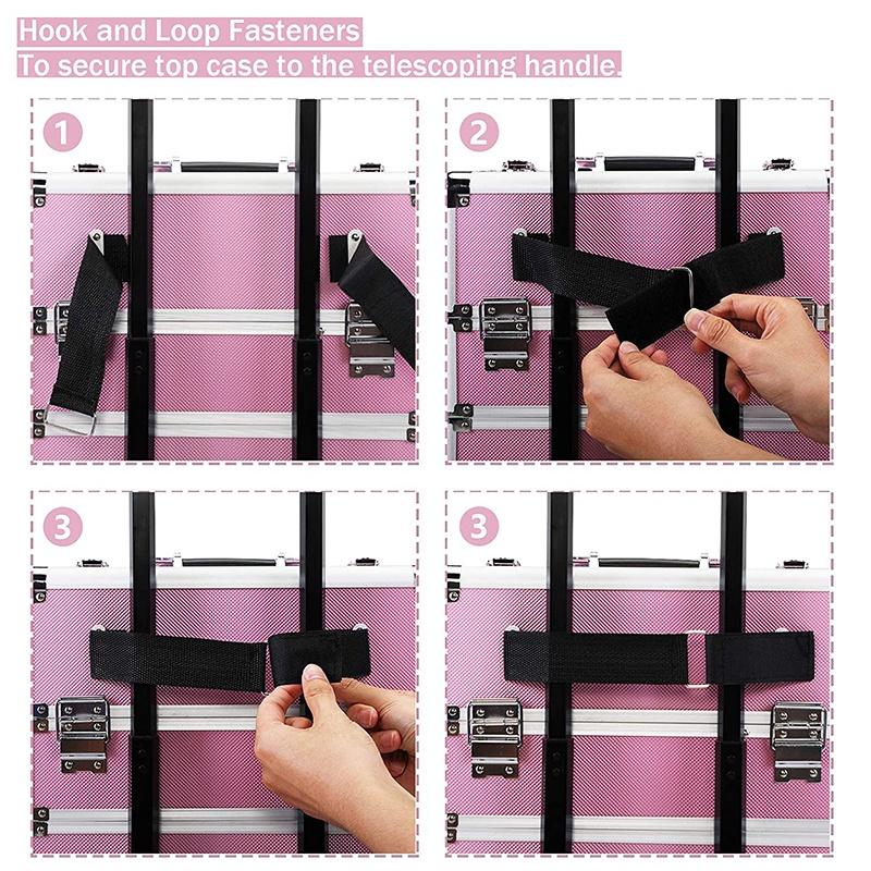 Professioneller Kosmetikkoffer mit großer Kapazität, tragbarer Aluminium-Make-up-Organizer-Koffer-Trolley für Damen, Reise-Make-up, Pink/Schwarz, 4-in-1