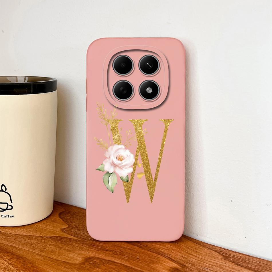 Floral Gold Letters Cover For Poco M8 Pro Phone Case Soft Smooth Liquid Silicone Anti Drop Protective High Quality Couple Bumper