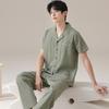 Lycra cotton couple pajamas summer pure cotton short-sleeved trousers loose and cool can be worn outside men's loungewear suit