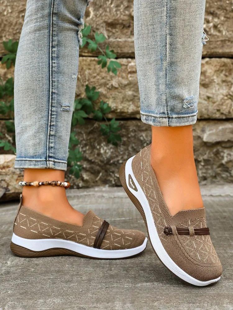 Mesh-bottom Anti-slip Women's Shoes, Flat Heel Breathable Flat Shoes, Comfortable Sports Shoes