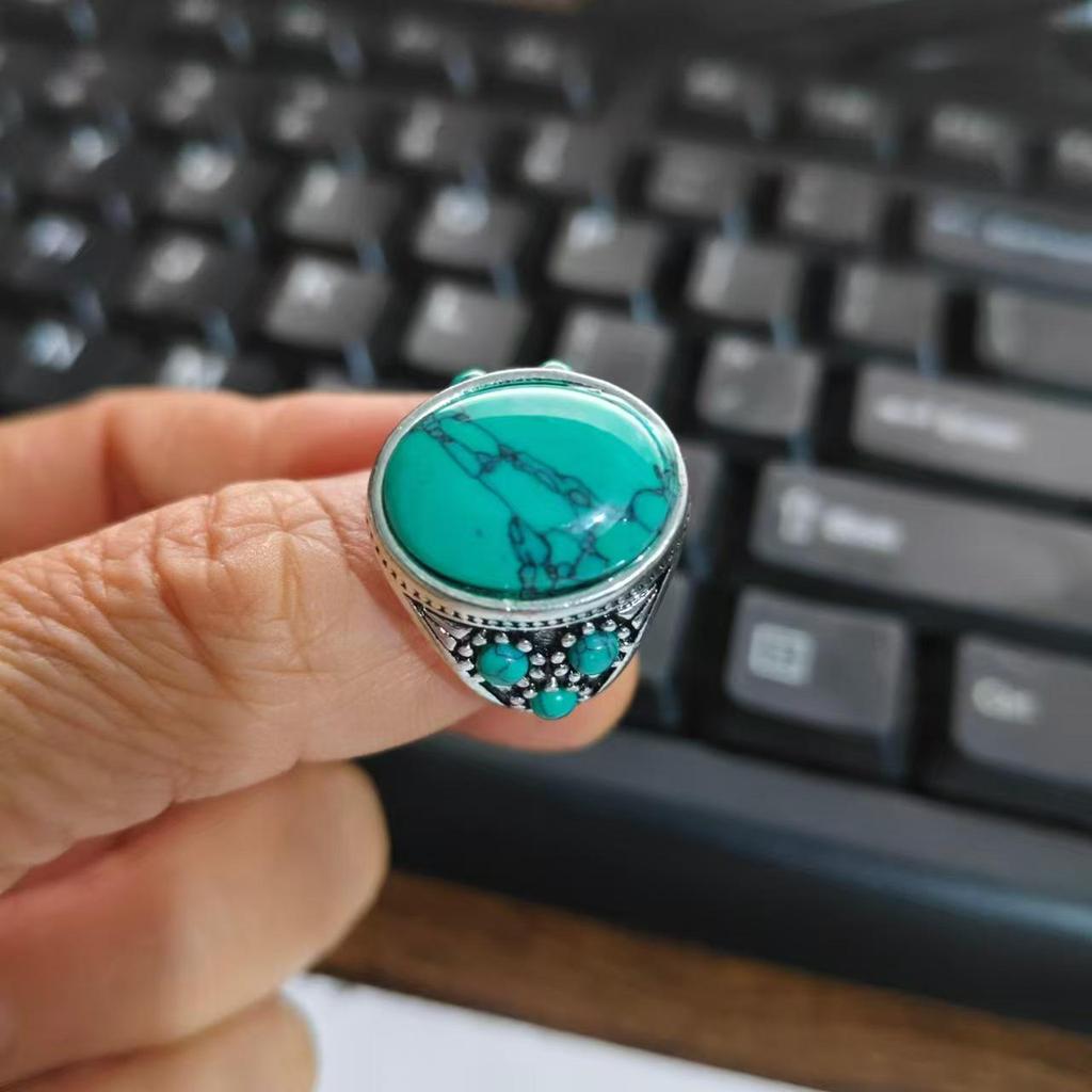 Unisex Adjustable Retro Turquoise Open Ring