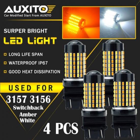 4X 3157 3057 T25 White Amber Switchback LED Parking Signal Blinker Light Bulb EA