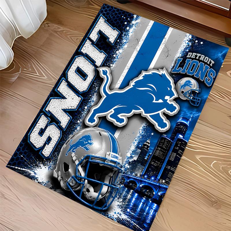 Detroit Lions logo Print Area Rug - Soft, Washable Non-Slip Indoor Mat for Office Chairs, Living Room, Home Office Decorative Rug