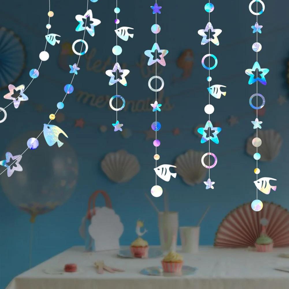 Ocean Themed Decoration Ocean Fish and Starfish Paper Garland Pendant Birthday Under The Sea Party Decor Hanging Colored Banners