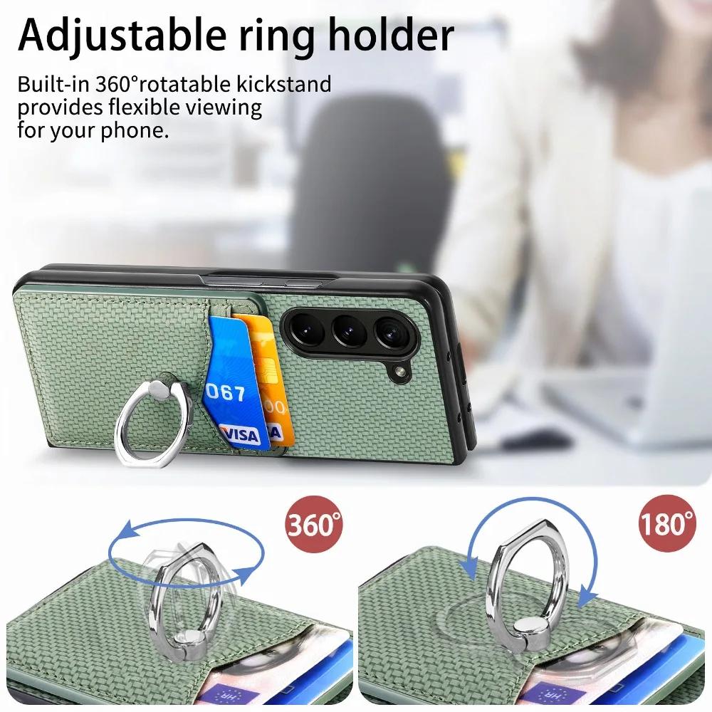 Wallet Phone Case with Credit Card Slot Holder Shockproof Ring Stand PU Leather Cover with Holder for Samsung Galaxy Z Fold 6 5 4 3 2 5G