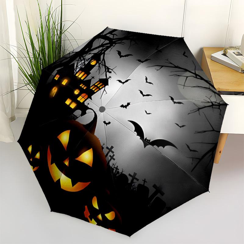 

1pc Halloween Decorations Automatic Umbrella - Stylish, Durable, with 8-Rib Manual Open Design, Elegant Black Handleyy250920158