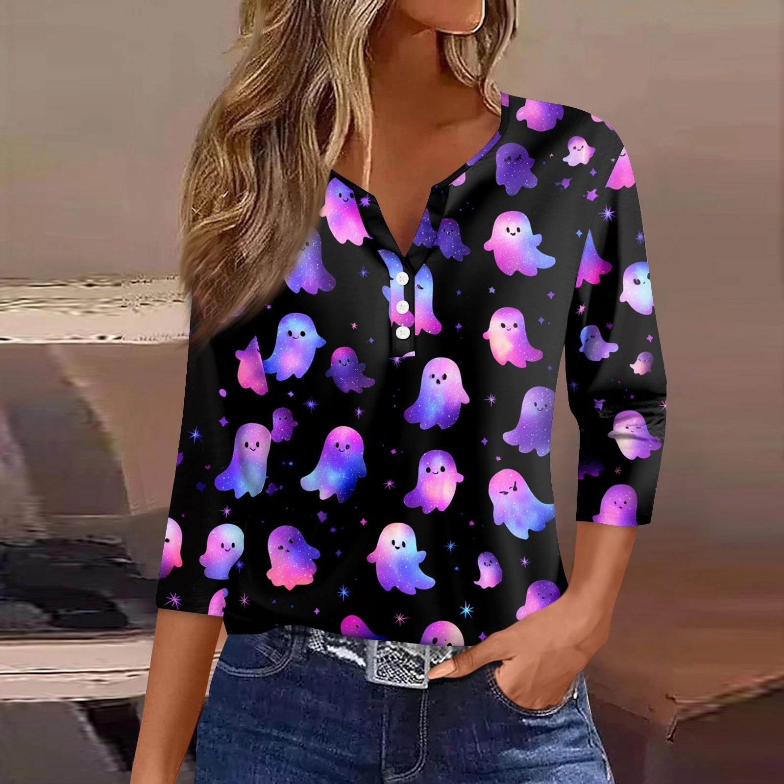 

Жен. Футболка Футболка С принтом Пуговицы Рукав 3/4 Повседневные Выходные Мода Классический Классический V-образный вырез Обычный Верх M