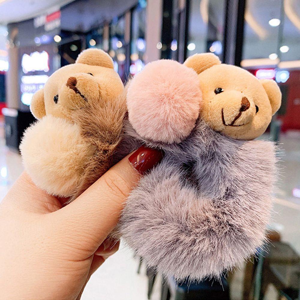 Hair Tie Elastic Scrunchie Cute Plush Bear Hair Rope Rubber Bands Ponytail Holder Hair Accessories