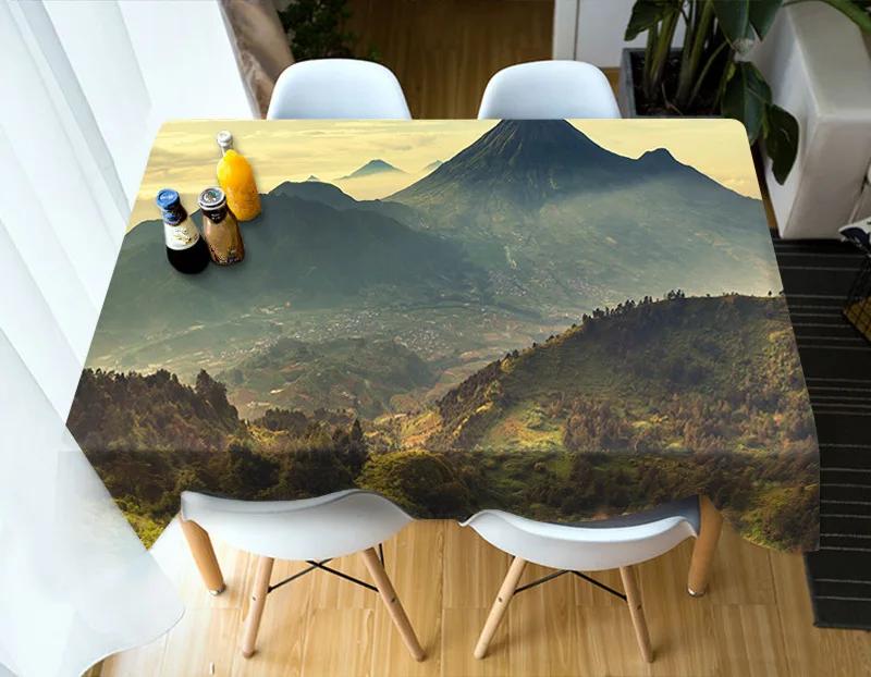 Nature Mountain Stream Landscape Pattern Tablecloth Home Kitchen Dining Table Tablecloth Wedding Decoration Antifouling Washable