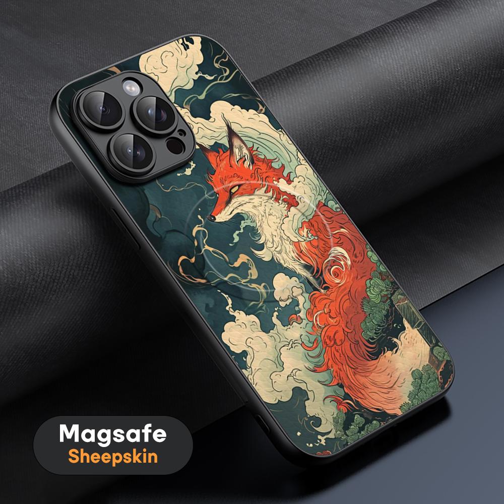 

Nine-tailed fox art fashion design Phone Case For iPhone 16 15 14 13 12 11 Plus Pro Max High-end Luxury Magsafe Sheepskin iPhone 12 Pro