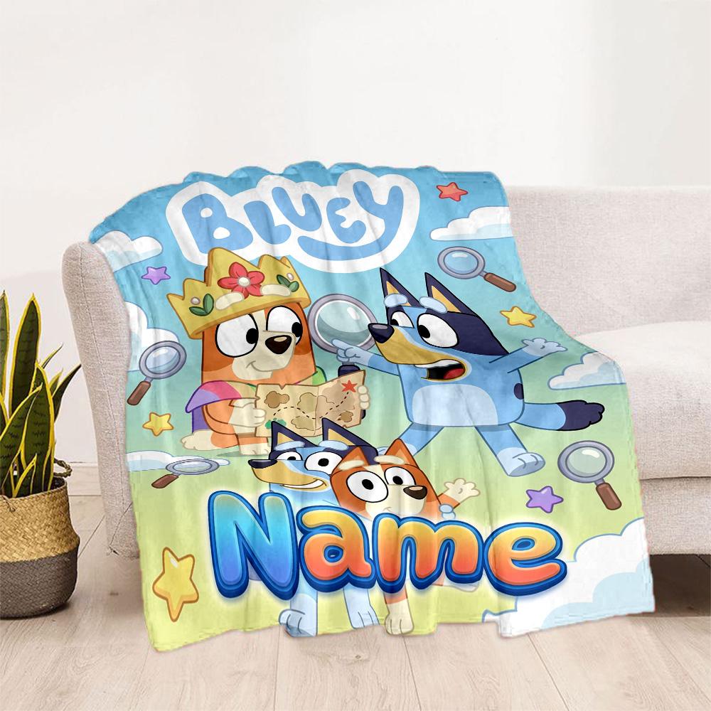 Bluey's Colorful Celebration Customize Your Name Blanket Throw Customizable Blanket Soft & Cozy Versatile for Chair Seaside Living Room Nap