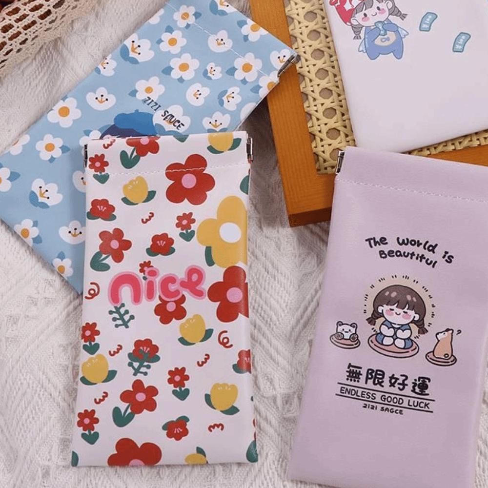 Small Storage Bag Cartoon Girl Cosmetic Bag Sunglasses Bag PU Leather Glasses Case Women Spring Bag