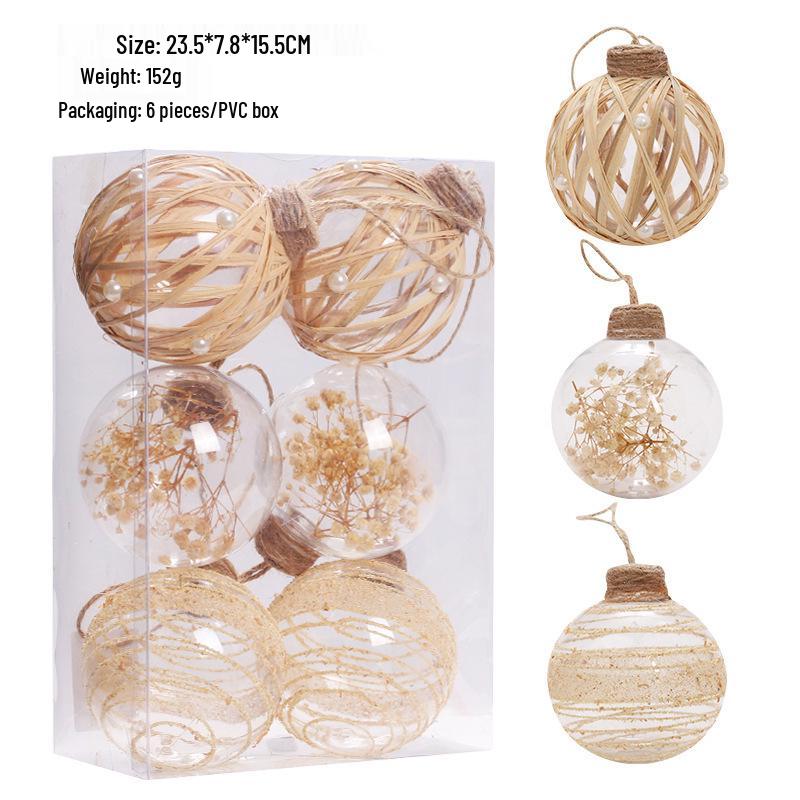 Striped Transparent Linen Christmas Ball Ornaments Set for Tree Decoration