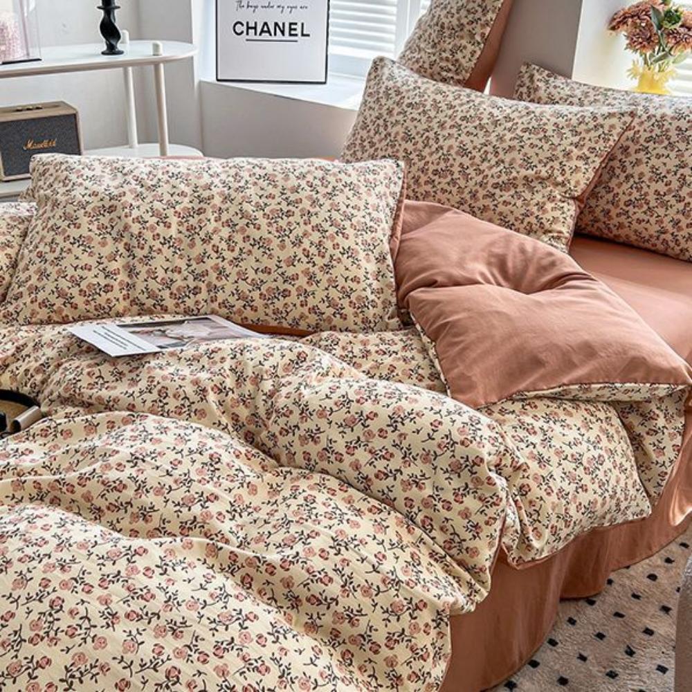 Washed Cotton and Linen Four-piece Set, Double-layer Yarn Quilt Cover, Bed Sheet, Dormitory Three-piece Set, Bedding