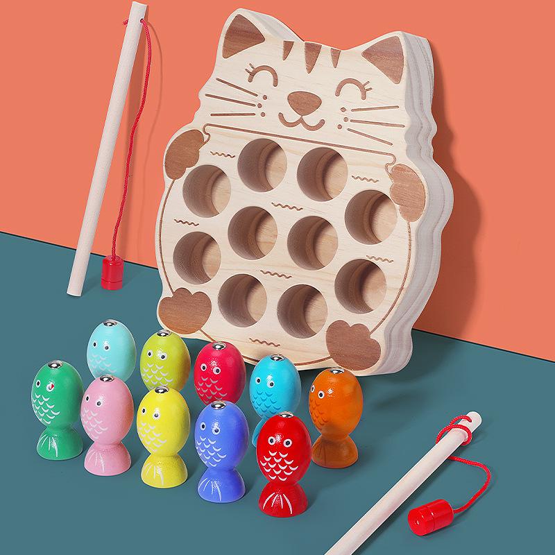 CPC Kids Magnetic Kitten Fishing Game – Wooden Educational Toy for Concentration Training