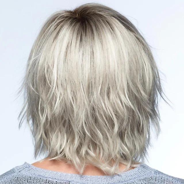 Blonde Brown Short Costume Wigs Curly Ladies Layered Natural Wig With Bangs Synthetic Hair Grey White Wig For Women Heat Resistant Wig