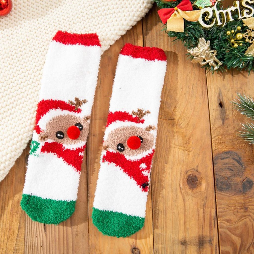 4 Pairs Warm Soft Coral Velvets Christmas Slippers Socks for Indoor Use Festival Cartoon Fuzzy Sleeping Floor Socks
