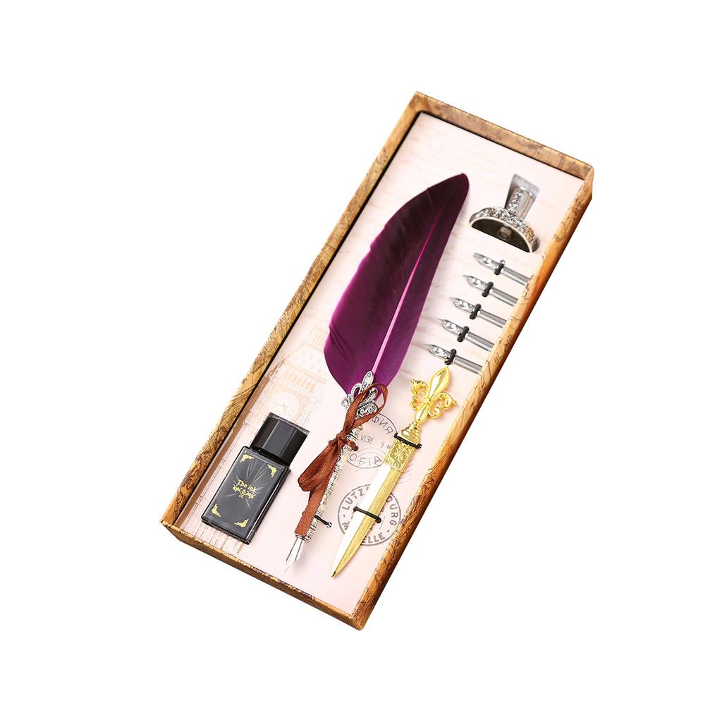 Colored Quill Gift Box Student Birthday Gift Pen Set Gold Dipped Pen Base
