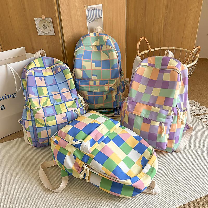 Plecak dla ucznia szkoły średniej w kratkę, damski, o dużej pojemności, nylonowy, szkolny