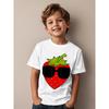 Children Crew Neck Short Sleeve T-Shirt with Artistic Strawberry Print