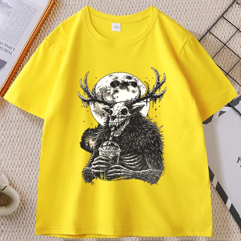 Wendigo Moon Coffee TShirt Sarcastic Dark Humor Tee Short Sleeve Graphic T Shirts Gothic Horror Clothes Unisex Streetwear