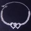 2Set of Heart-shaped Rhinestone Anklets Shiny Beach Foot Jewelry Wedding Accessories