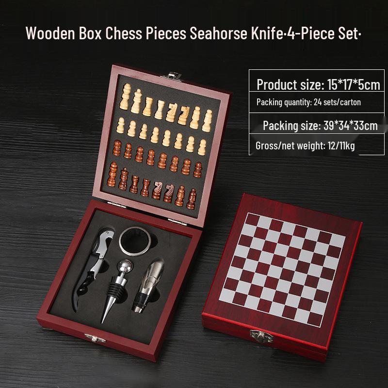 Premium Wine Opener Gift Set: Stainless Steel Pourer, Leather & Wooden Box, Waiter's Knife Corkscrew Barware