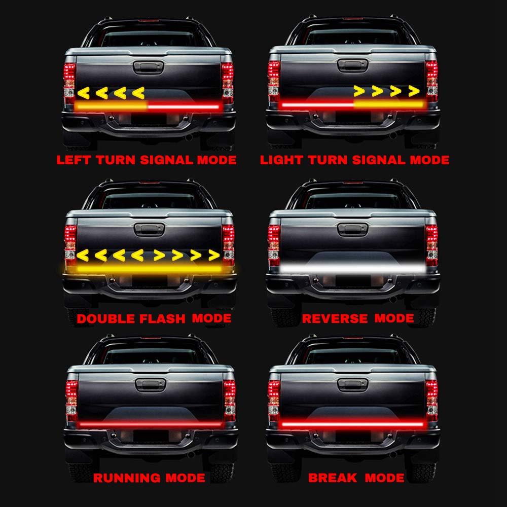 Tailgate Light Bar Driving Safety Warning Tail Rear LED High Brightness Strip Light with 3-Row 504 LEDs  4-Way Flat Connector Wire