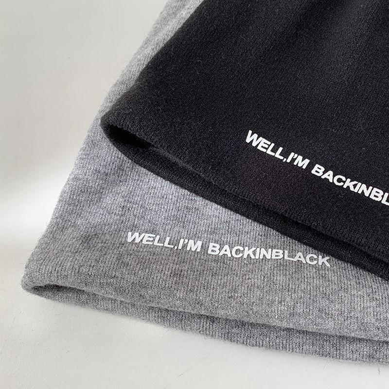 Letter Black Stack Hat Women's Autumn and Winter Leisure Big Head Circumference Showing Face Small Bag Head Cold Hat Warm Confinement Hat