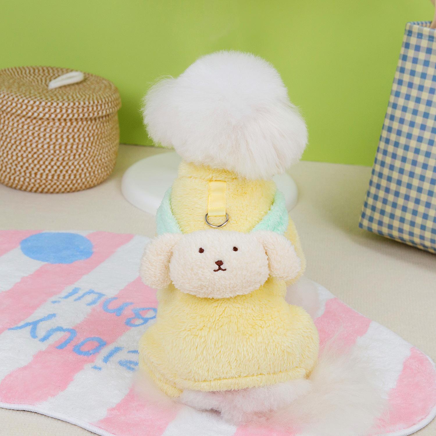 

Популярный питомец Бигбер тедди маленькая собака одежда для собак осенне-зимняя одежда теплая и милая одежда из кораллового флиса на четырех лапах XL жёлтый