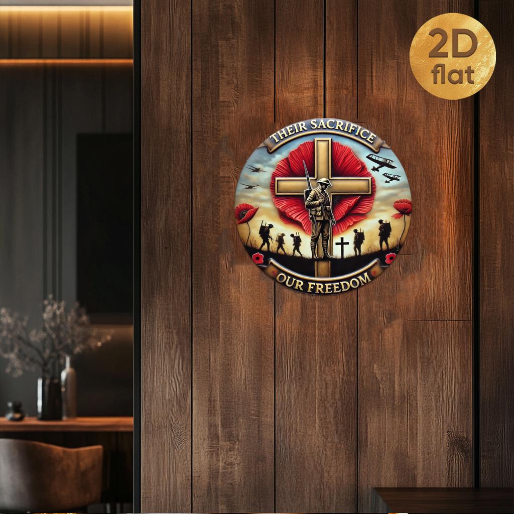 Skylt "Deras offer gav oss frihet". 7,87" militär hyllning metallkonst för hem, bar eller kontor.