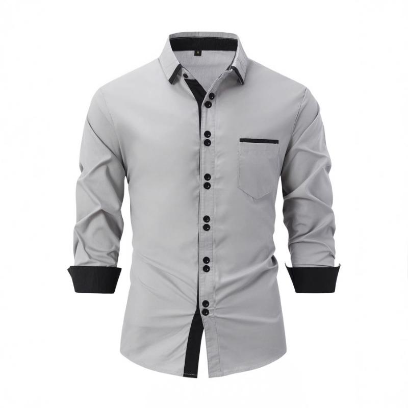 Men's Spring Autumn Fashionable Two Button Color Blocked Lapel Slim Fit Casual Long Sleeved Shirt