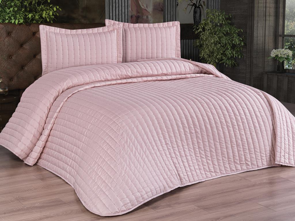 

Комплект стеганого покрывала Дублин 4шт, покрывало 250х260, наволочка 50х70, двойной размер, пудра