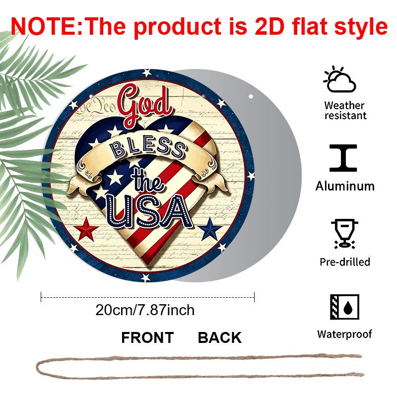 2D Flat Retro Round Aluminum Wall Hanging, Independence Day Heart Flag Design, Indoor Outdoor Wall Decor, Commemorative Gift for Home Bar Cafe