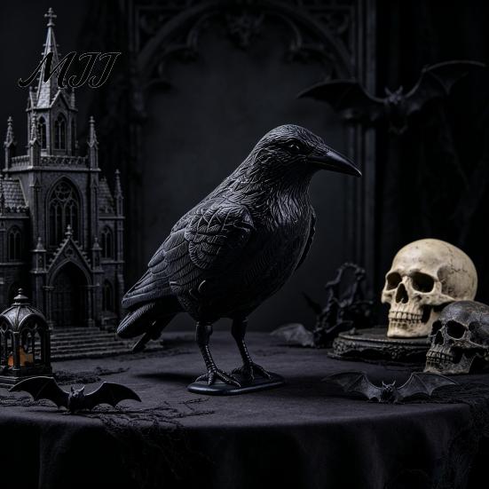 Window Decoration Crow Realistic Design Ornament, with Feather Texture Statue Texture, Stable Base Waterproof Sun-Resistant Gothic