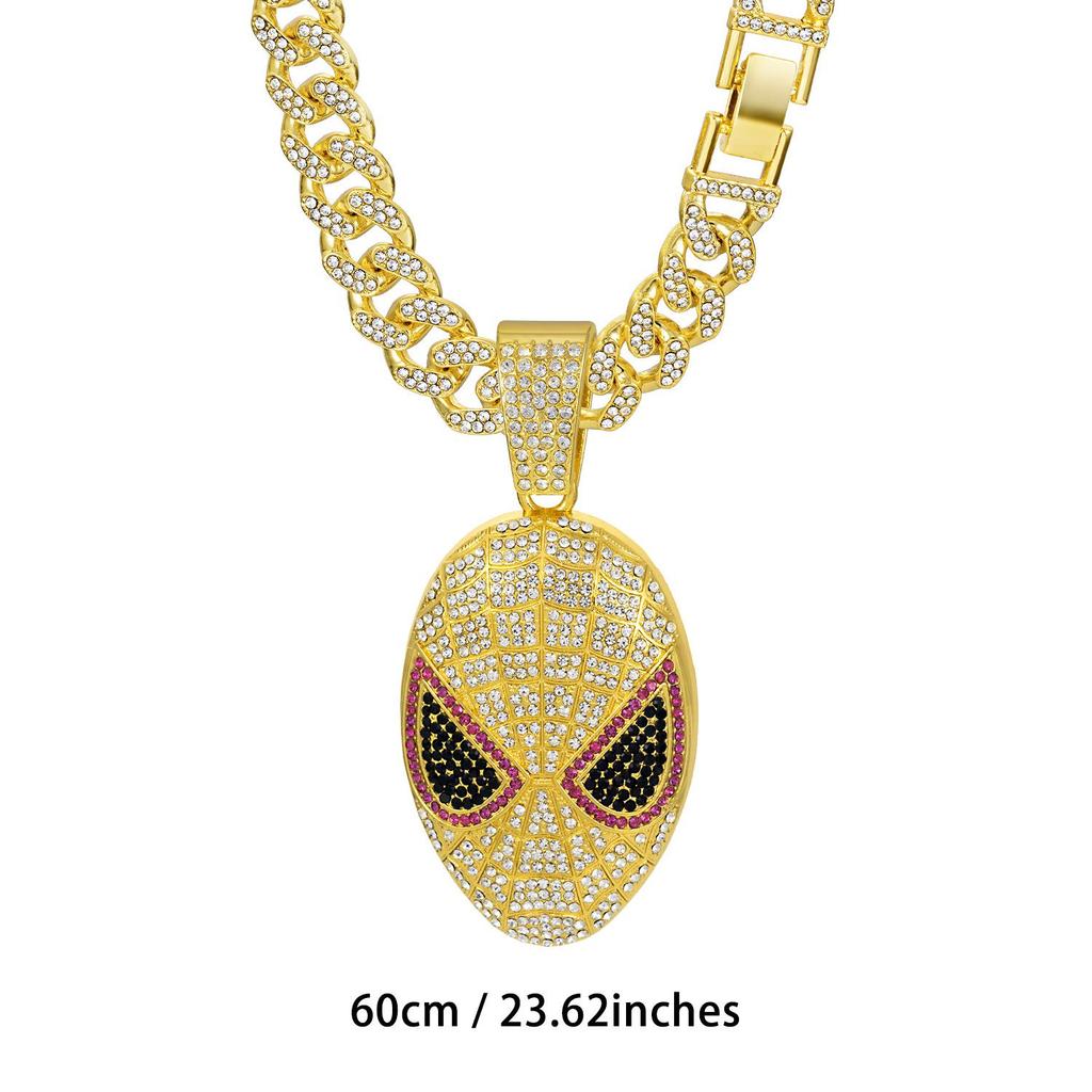 European & American Rhinestone Spider-Man Alien Mask Cuban Necklace - Anime Hip Hop Jewelry