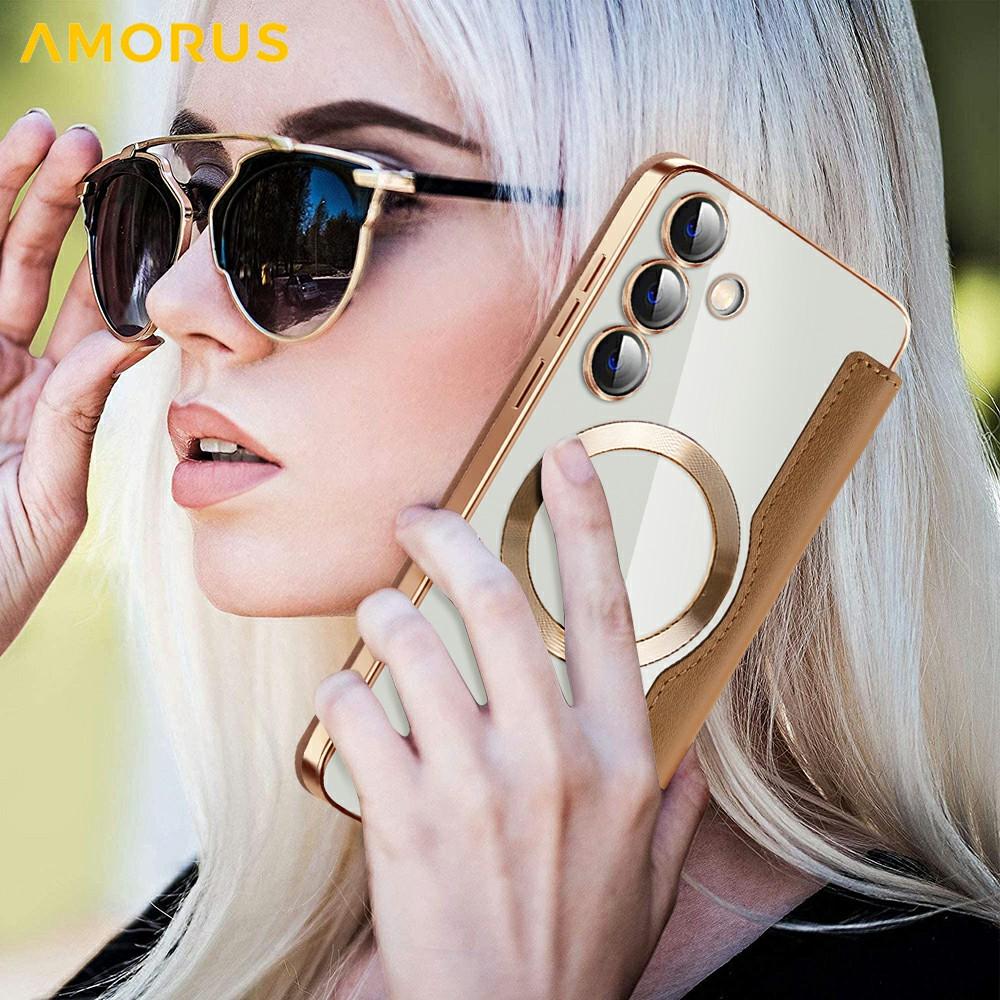 For Samsung Galaxy S24 Case Compatible with MagSafe RFID Blocking Card Holder Leather Phone Cover